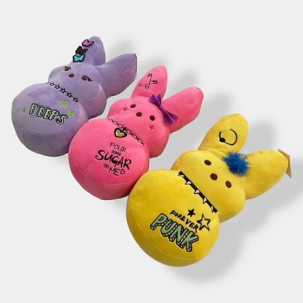 Peeps 17” Large Emo Peep Bunny Rabbit Plush Set Purple Yellow Pink NWT HTF RARE